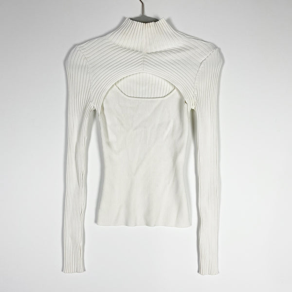 Jonathan Simkhai Miliana Ribbed Knit Stretch Peek A Boo Cut Out Sweater White XS