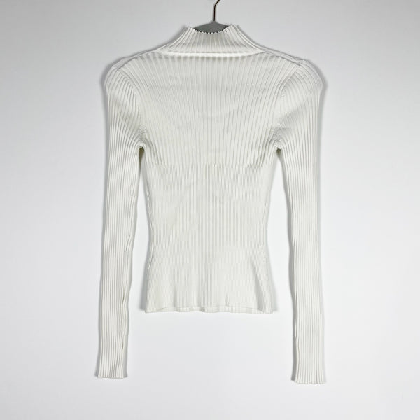 Jonathan Simkhai Miliana Ribbed Knit Stretch Peek A Boo Cut Out Sweater White XS