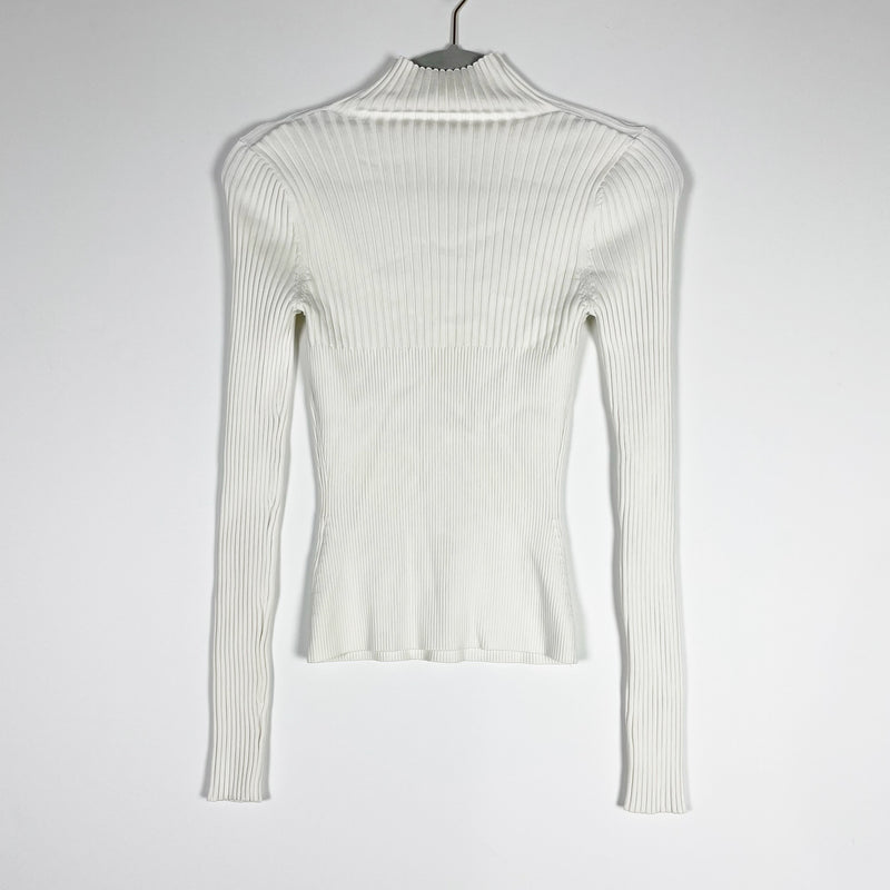 Jonathan Simkhai Miliana Ribbed Knit Stretch Peek A Boo Cut Out Sweater White XS