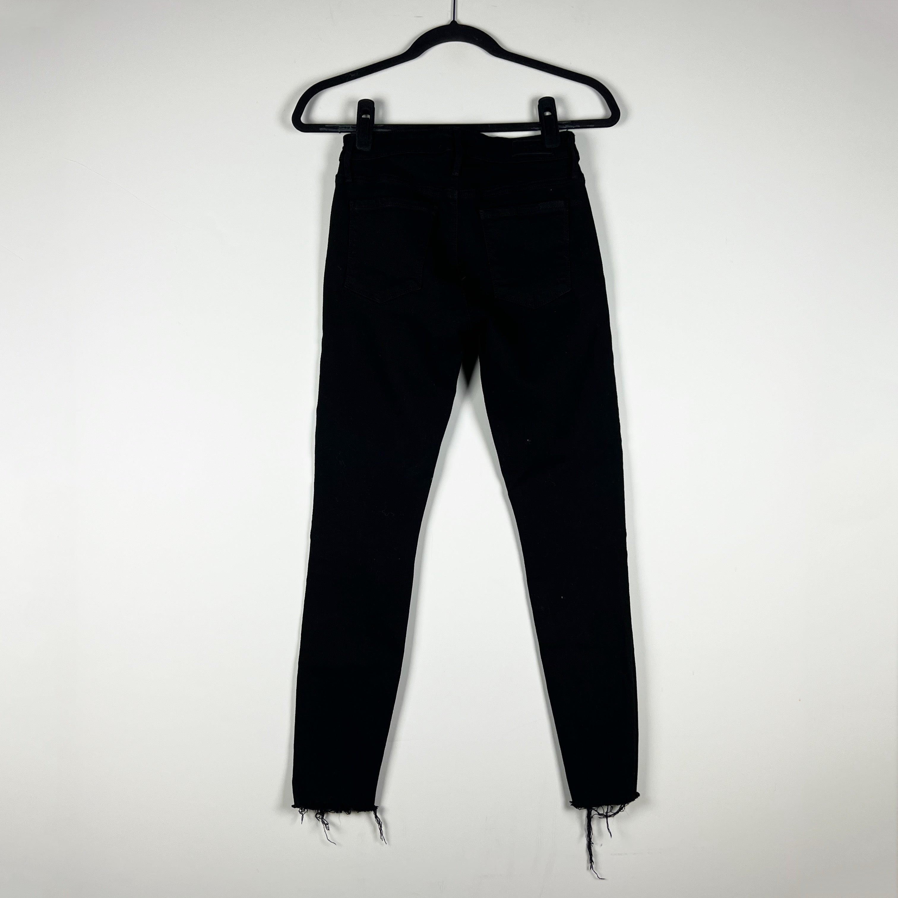 RTA Women's Cotton Stretch High Waisted Skinny Distressed Fray Hem Jeans Black