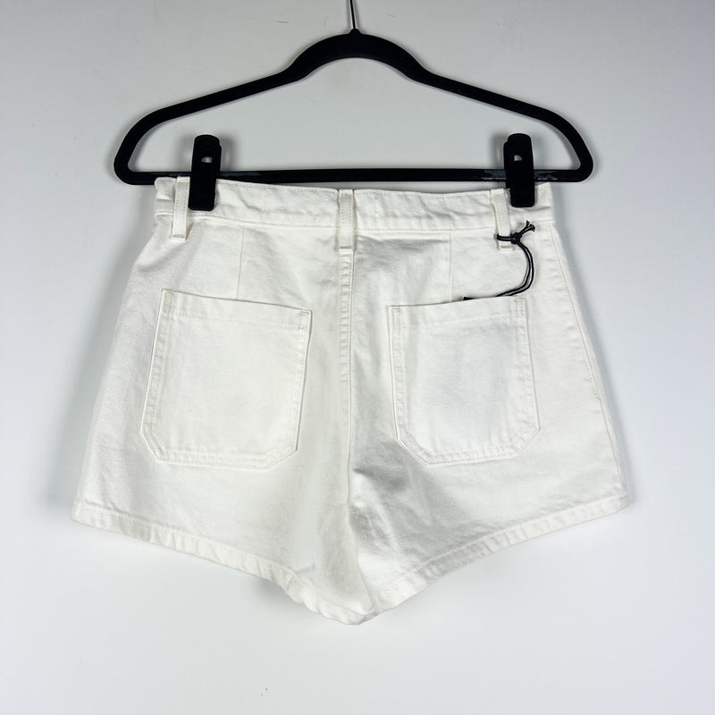 Nili Lotan Alodie Cotton High Rise Front Pocket Mini Denim Jean Shorts Cream 27