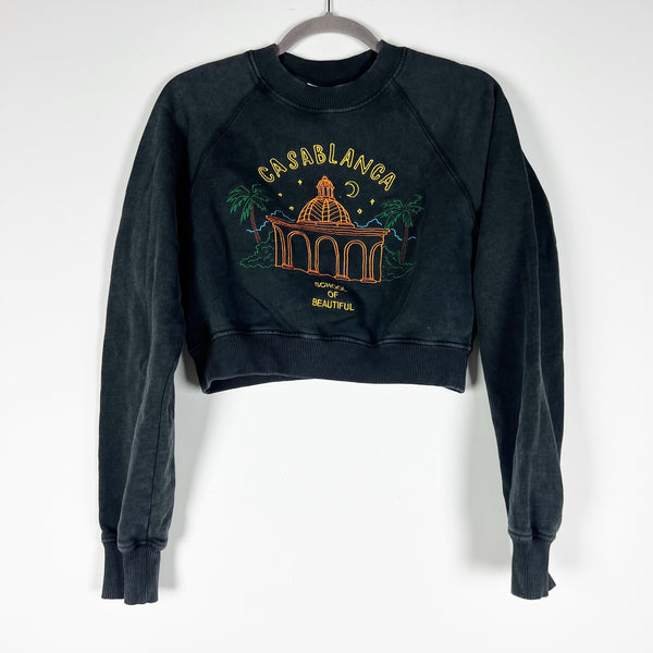 Casablanca Futuro Optimisto School Of Beautiful Embroidered Cropped Sweatshirt