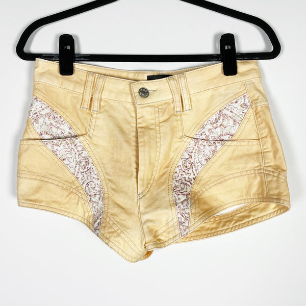 Isabel Marant Neida Quilted Panel Cotton Denim Jean Mini Yellow Shorts 38