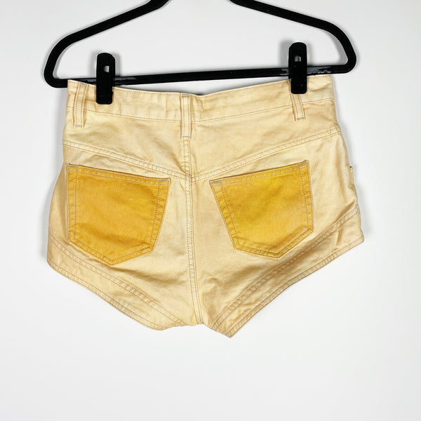 Isabel Marant Neida Quilted Panel Cotton Denim Jean Mini Yellow Shorts 38