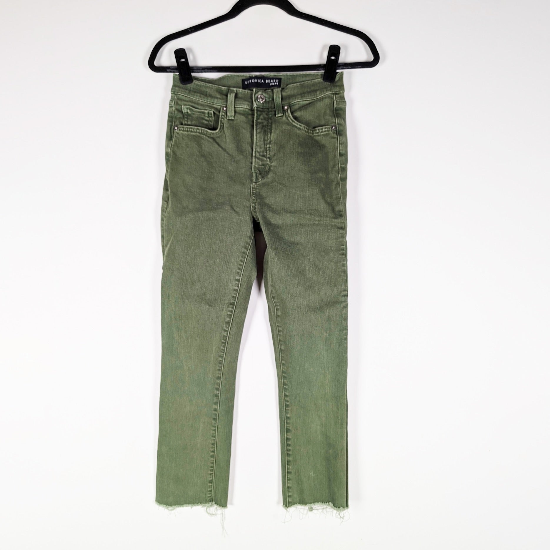 Veronica Beard Carly Kick Flare High Rise Cotton Stretch Denim Jeans Olive Stone