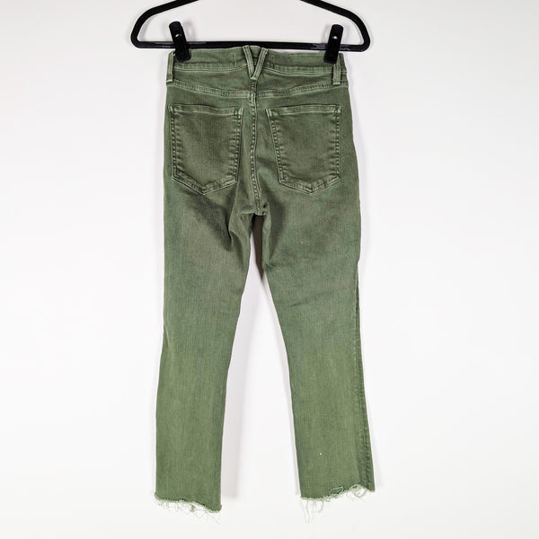 Veronica Beard Carly Kick Flare High Rise Cotton Stretch Denim Jeans Olive Stone