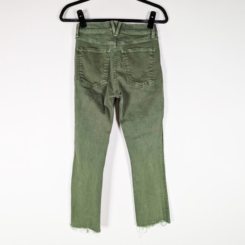 Veronica Beard Carly Kick Flare High Rise Cotton Stretch Denim Jeans Olive Stone