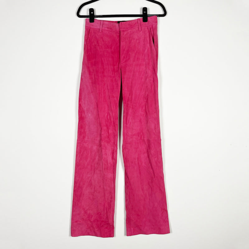 SPRWMN Baggy Low Rise Genuine Suede Leather Trouser Pants In Hot Pink XS