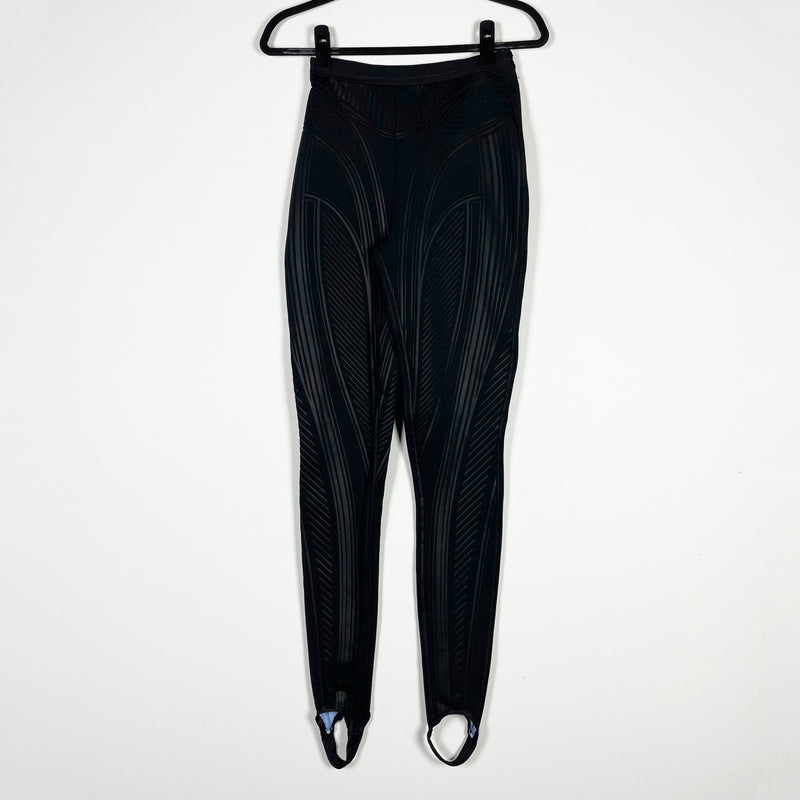 Mugler Glossy Embossed Bonded Jersey High Rise Stirrup Skinny Leggings Pants S