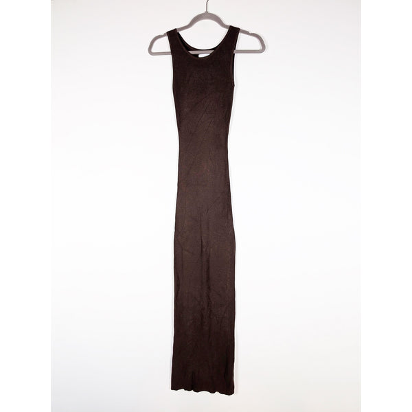 Aexae Ribbed Scoop Neck Sleeveless Knit Stretch Tank Maxi Dress Brown Small