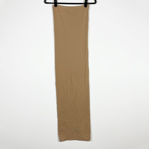 Wolford Fatal Strapless Bodycon Stretch Knit Midi Dress Latte Brown Small