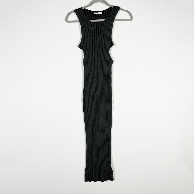 John Elliott Reveal Cut Out Silk Cashmere Wool Rib Tank Sweater Dress Gray Black