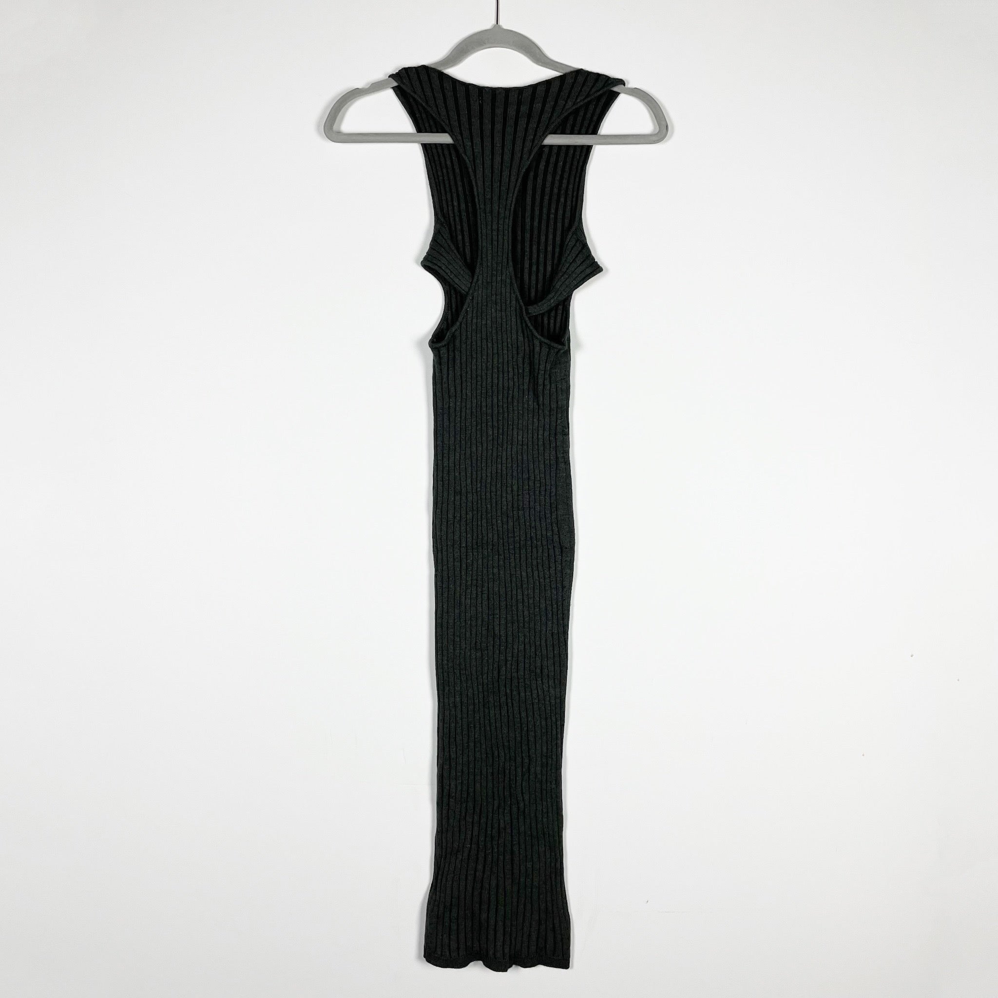 John Elliott Reveal Cut Out Silk Cashmere Wool Rib Tank Sweater Dress Gray Black