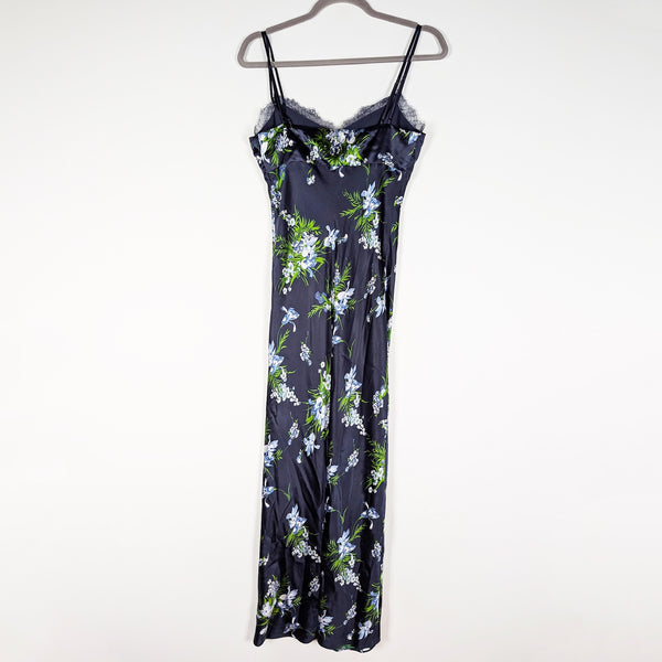 Veronica Beard Bixie Silk Satin Stretch Lace Trim Tank Slip Dress Blue Floral 2