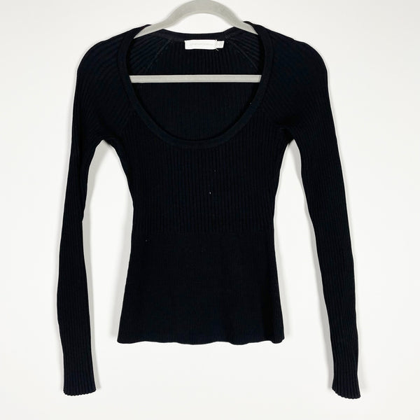 Jonathan Simkhai Jayline Ribbed Stretch Knit Scoopneck Pullover Sweater Black S