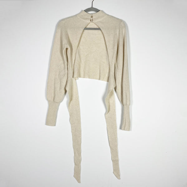 Reformation Osteria Recycled Cashmere Knit Open Back Tie Wrap Mock Neck Sweater