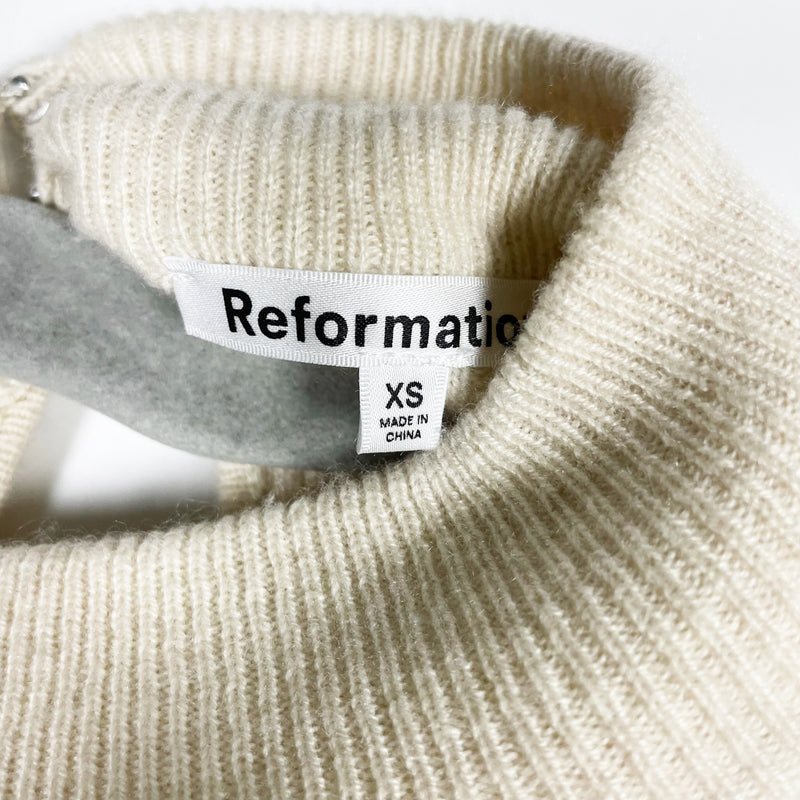 Reformation Osteria Recycled Cashmere Knit Open Back Tie Wrap Mock Neck Sweater