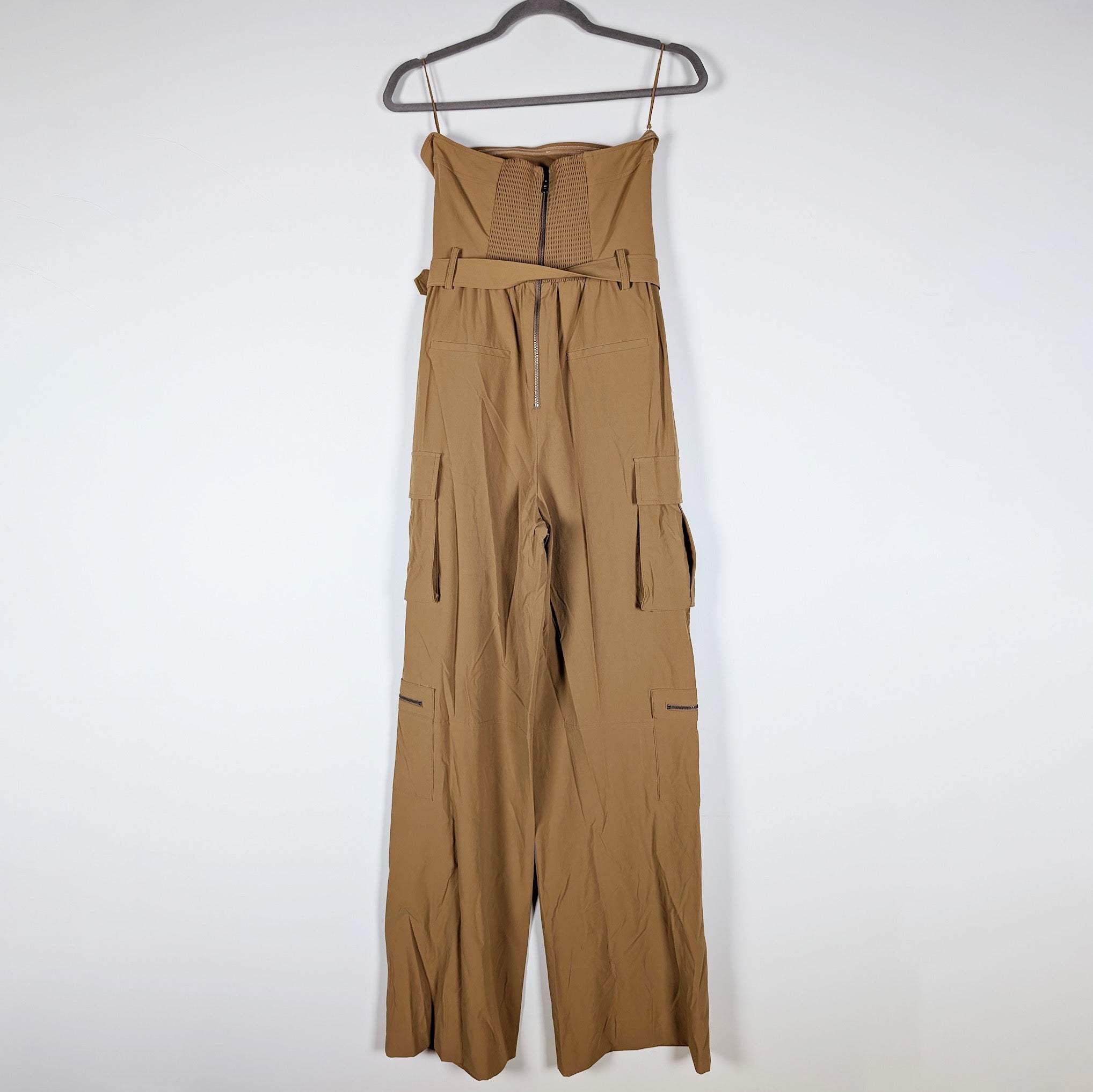 Alice + Olivia Sachiko Strapless Cargo Utility Multi Pocket Jumpsuit Jumper Tan