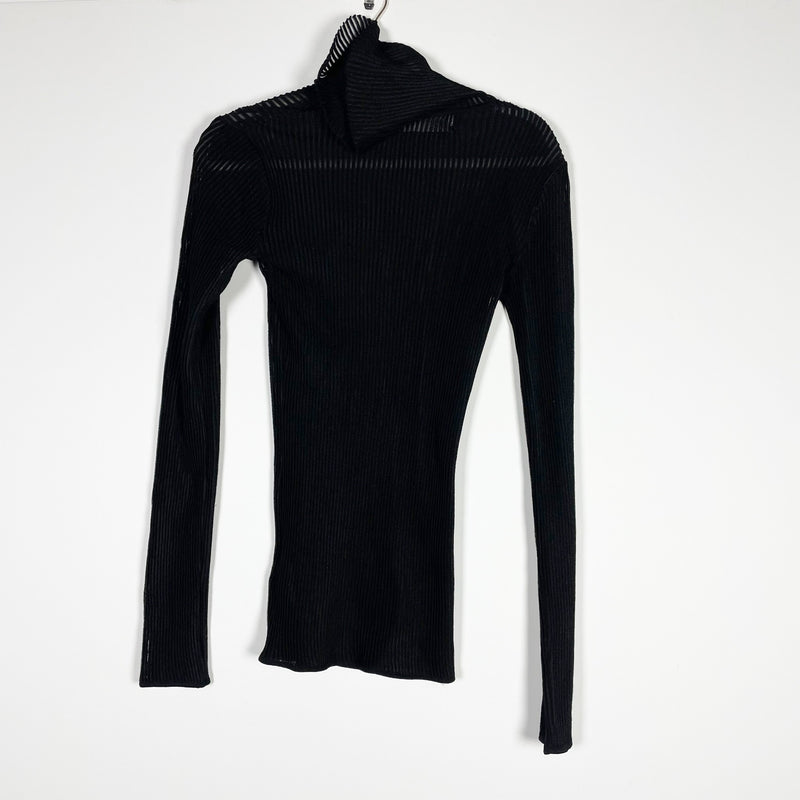 Victoria Beckham Sheer Ribbed Knit Stretch Long Sleeve Turtleneck Jumper Sweater