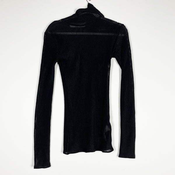 Victoria Beckham Sheer Ribbed Knit Stretch Long Sleeve Turtleneck Jumper Sweater