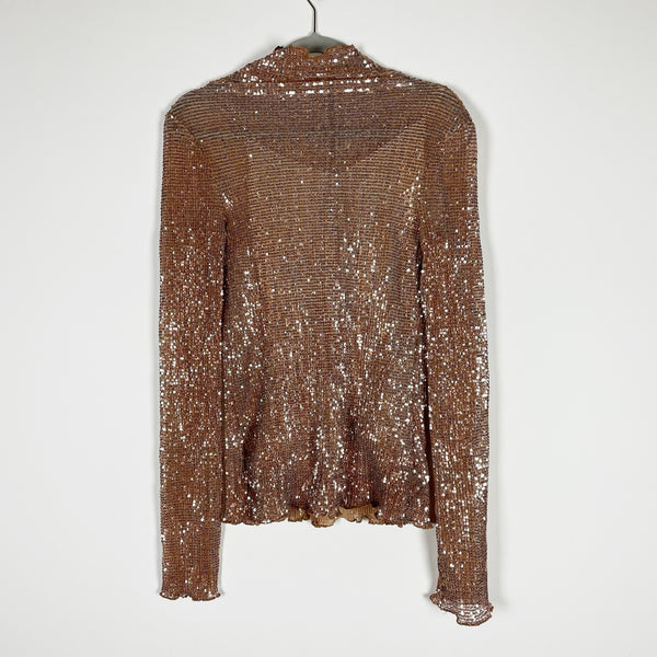 Rosetta Getty Sequined Sparkle Embellished Long Sleeve Mock Neck Blouse Shirt XS