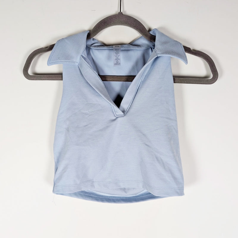 Beyond Yoga Women's Heather Rib Prep Collared Cropped Sleeveless Tank Blue XS