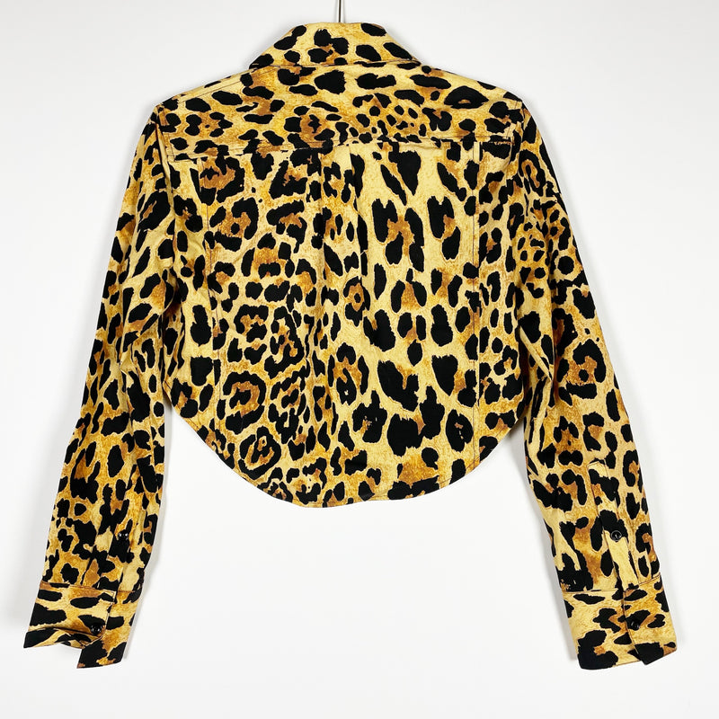 Paco Rabanne Cotton Poplin Cheetah Leopard Animal Print Cropped Button Down Top