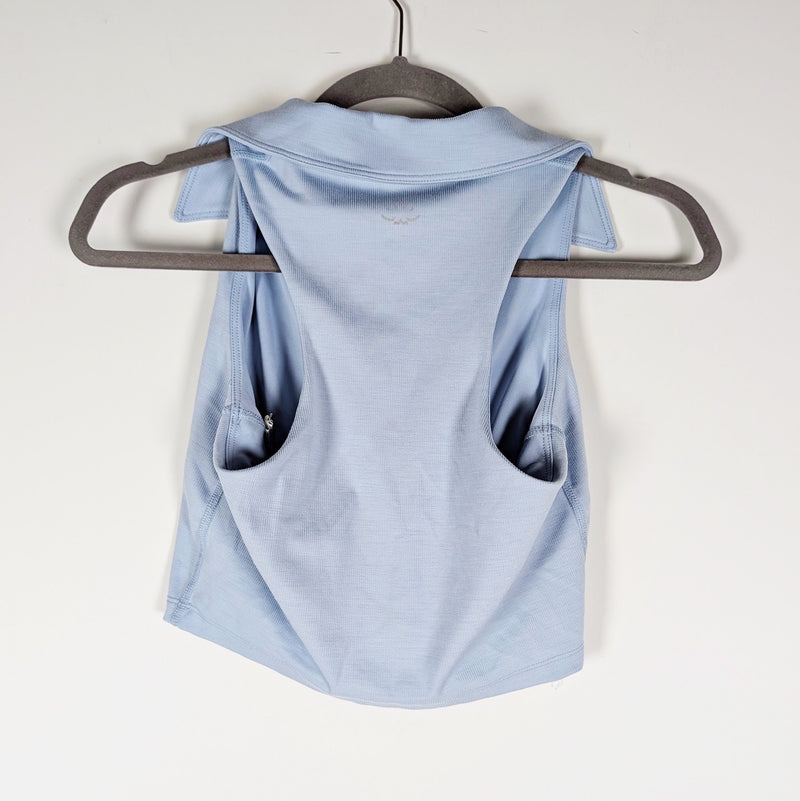 Beyond Yoga Women's Heather Rib Prep Collared Cropped Sleeveless Tank Blue XS