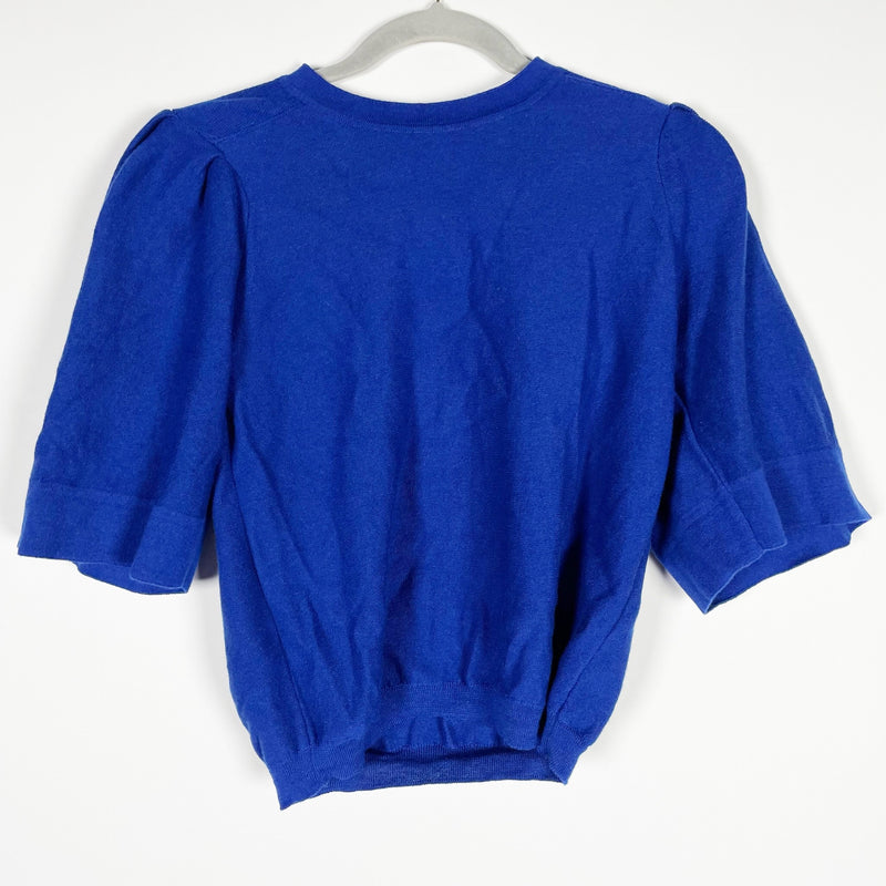 Molli Made In Italy Wool Knit Crew Neck Half Sleeve Pullover Cobalt Blue Sweater