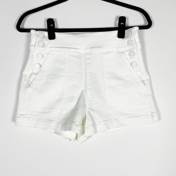 NEW Alice + Olivia Jean Donald Cotton Stretch High Waisted Sailor Button Shorts