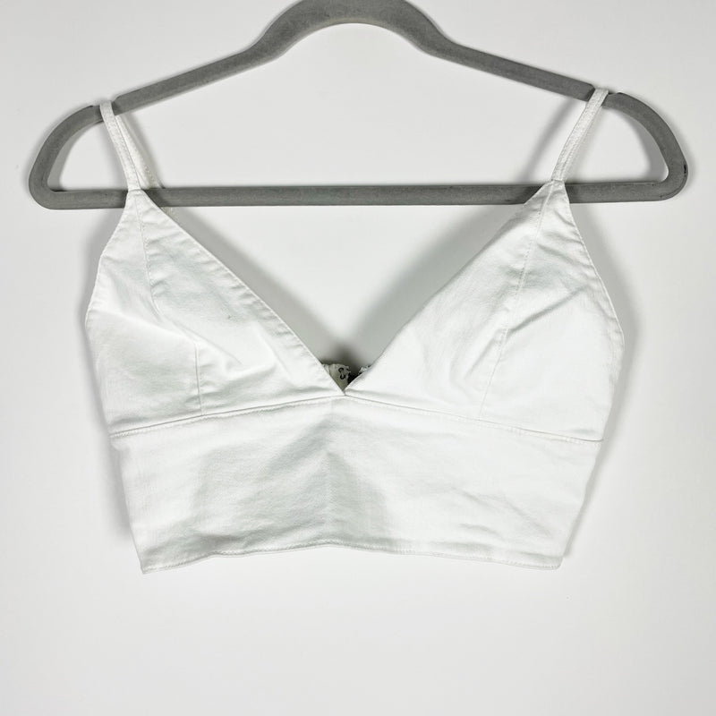 Alice + Olivia Jean Carli Denim Cotton Stretch Bra Tank Crop Top White 2