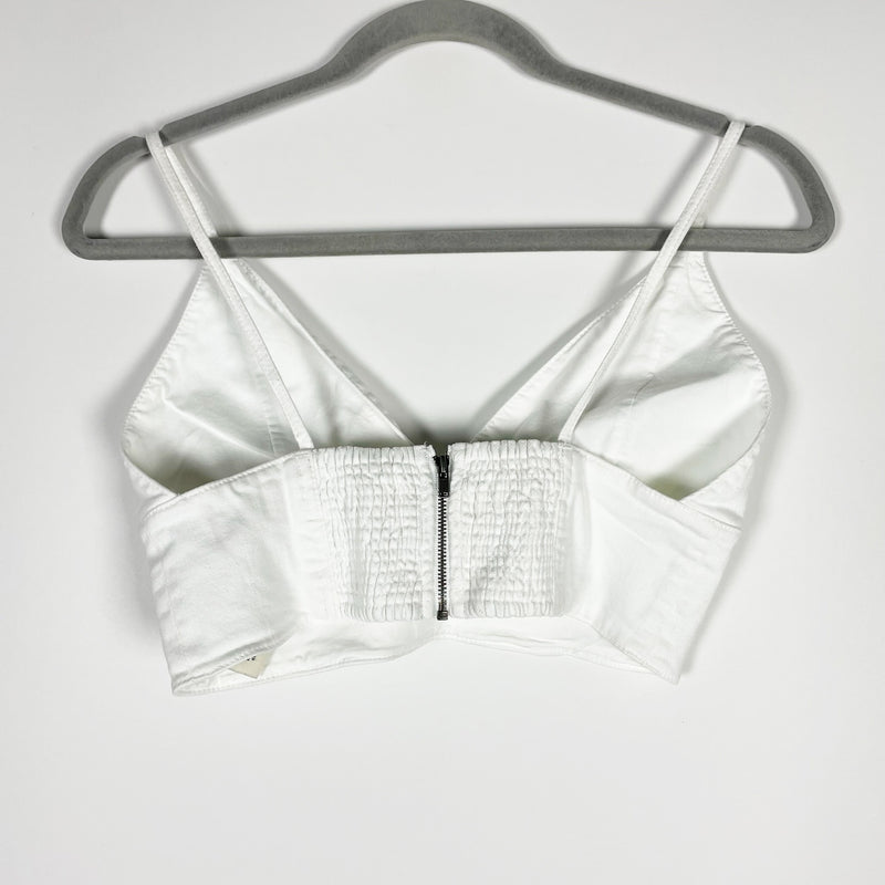 Alice + Olivia Jean Carli Denim Cotton Stretch Bra Tank Crop Top White 2