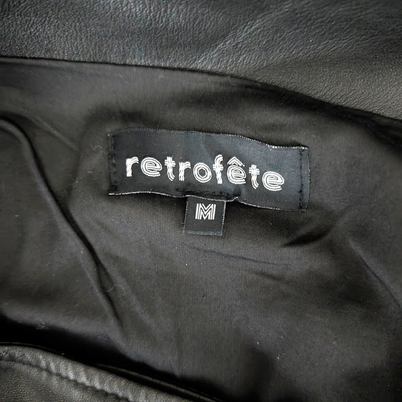 Retrofete Willa Genuine Leather Ruched Pleated Button Front Mini Skirt Black M