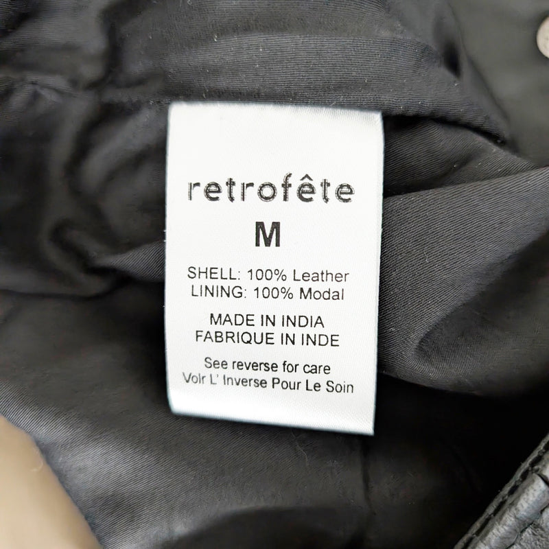 Retrofete Willa Genuine Leather Ruched Pleated Button Front Mini Skirt Black M