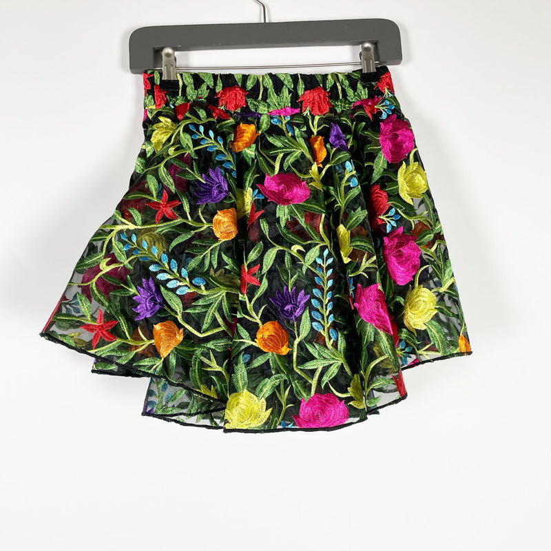 Akira Floral Flower Print Pattern Tulle Embroidered Flare Mini Twirl Skirt Small