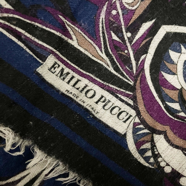 Emilio Pucci Made In Italy Wool Silk Lightweight Print Pattern Square Scarf Wrap