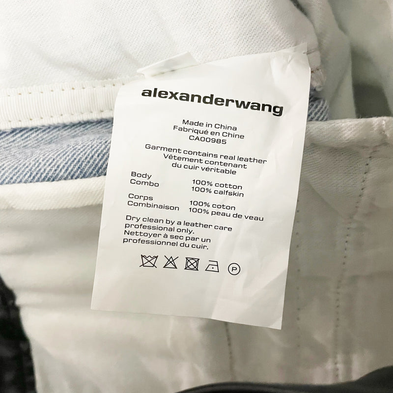 Alexander Wang Genuine Leather Trim Cotton Denim Jean Open Front Midi Skirt 4