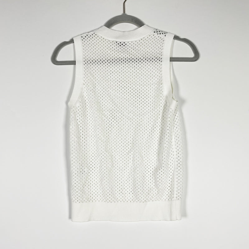 Rosetta Getty Mesh Pointelle Cotton Blend Knit Crew Neck Sleeveless Sweater XS