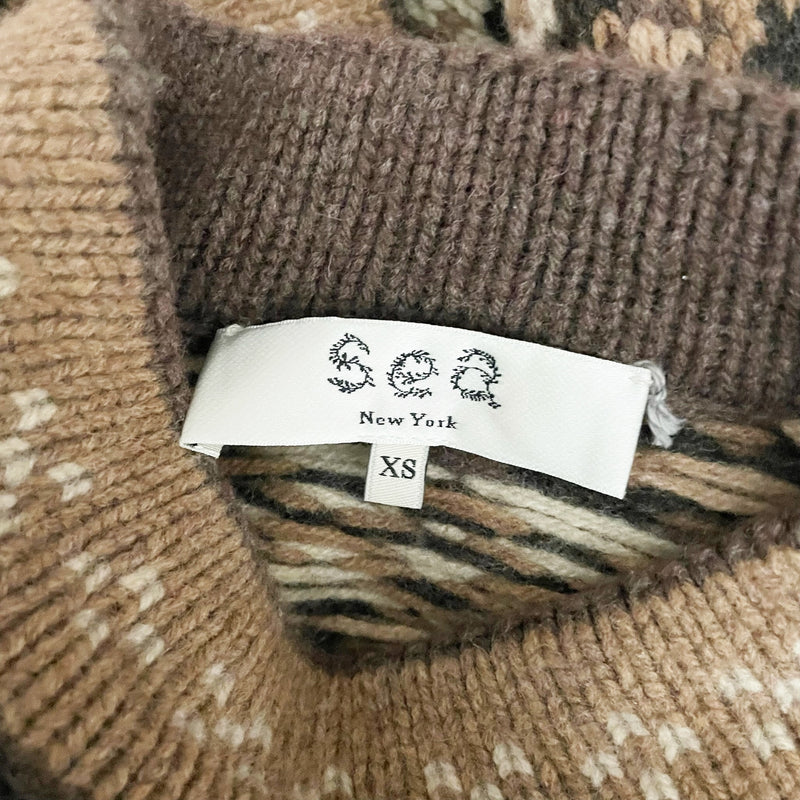 Sea New York Finja Fair Isle Long Sleeve Wool Knit Sweater Camel Brown XS