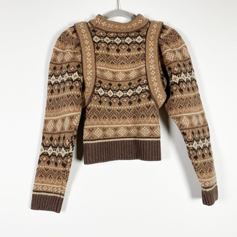 Sea New York Finja Fair Isle Long Sleeve Wool Knit Sweater Camel Brown XS