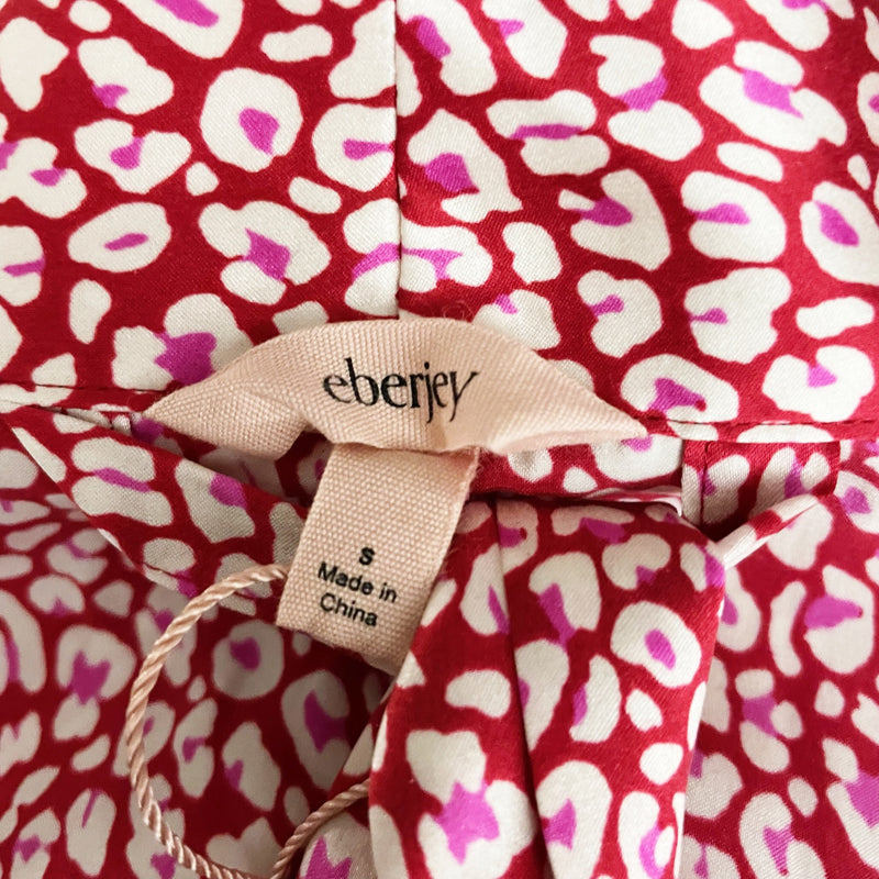 NEW Eberjey Inez Leopard Spot Haute Red Printed Washable Silk Short Robe Small