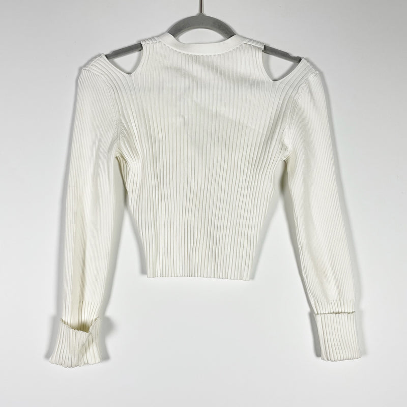 Jonathan Simkhai Claire Cut-Out Wool Rib Knit Stretch Cardigan Sweater White S