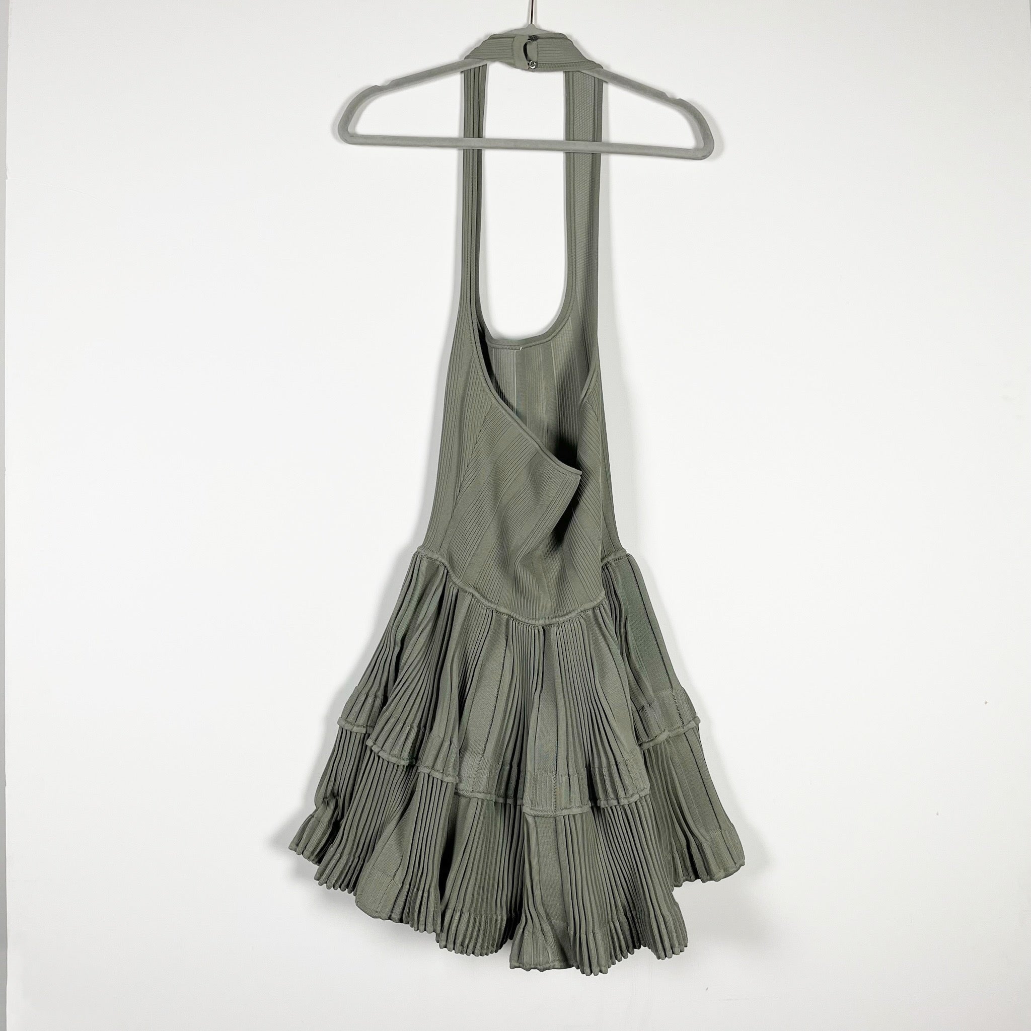 Alaia Ribbed Crinoline Stretch Knit Sleeveless Halterneck Twirl Mini Dress 8