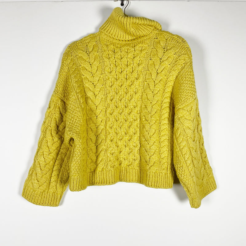 Isabel Marant Ingrid Wool Blend Cable Knit Oversize Turtleneck Sweater Yellow 4