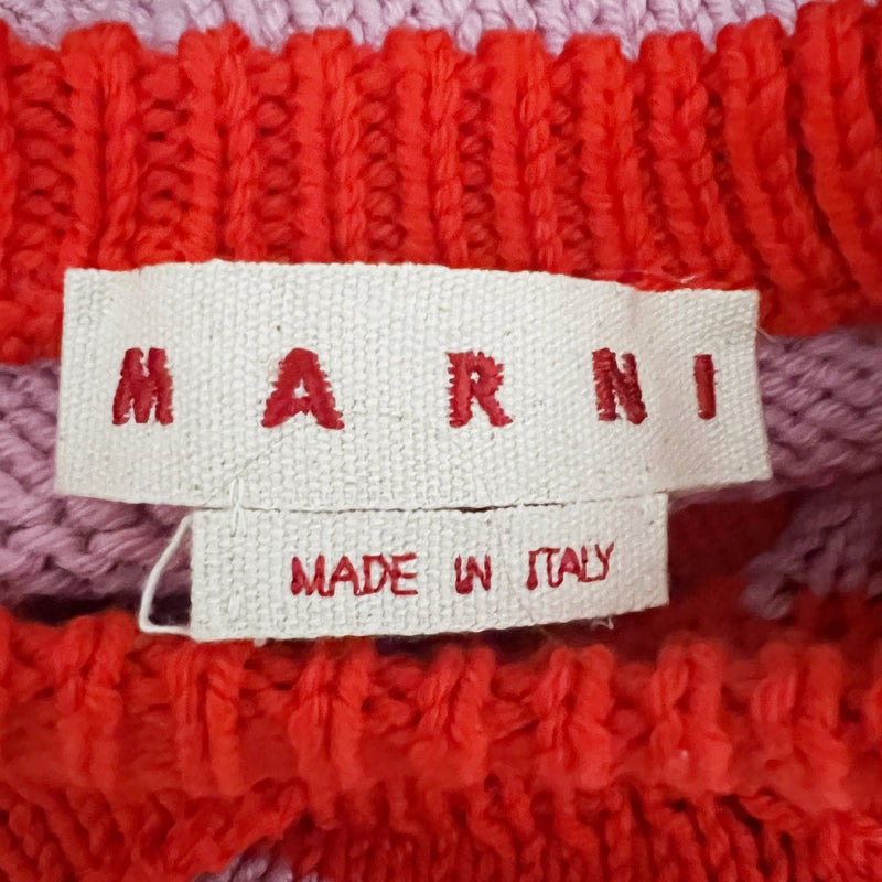 Marni Made In Italy Cropped Cutout Striped Wool Knit Stretch Pullover Sweater 40