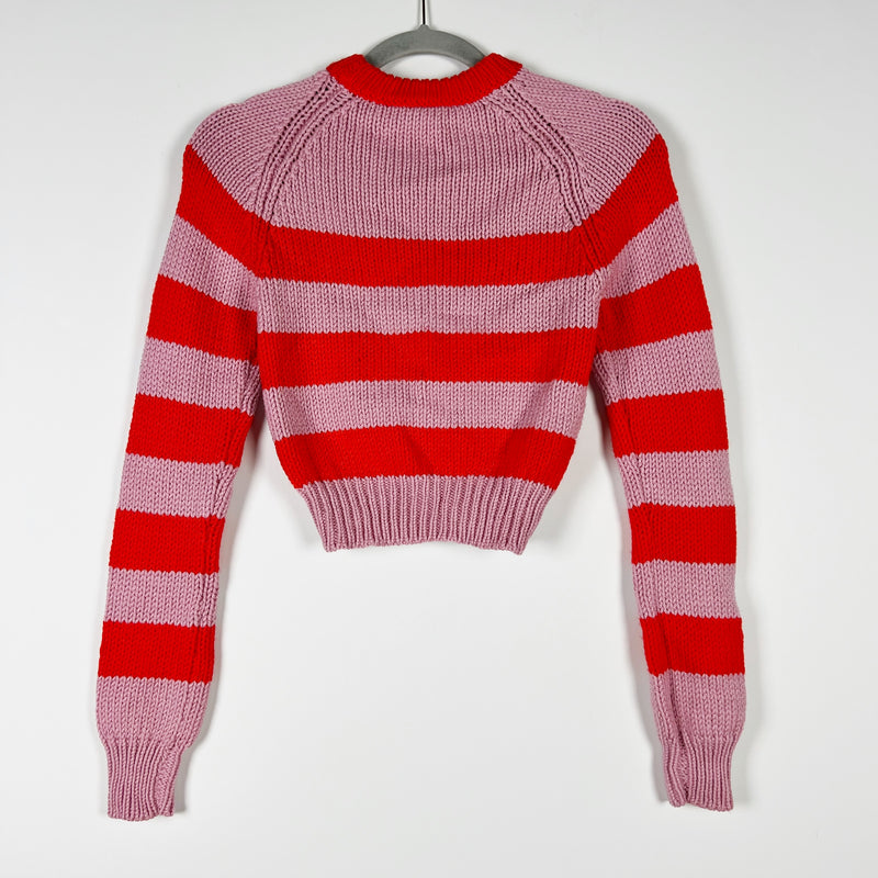 Marni Made In Italy Cropped Cutout Striped Wool Knit Stretch Pullover Sweater 40