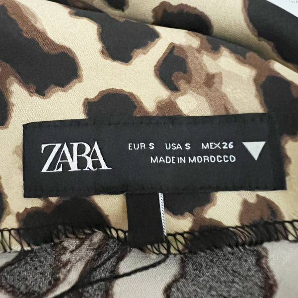 NEW Zara Cheetah Leopard Animal Print Pattern Bias Cut Satin Slip Mini Dress S