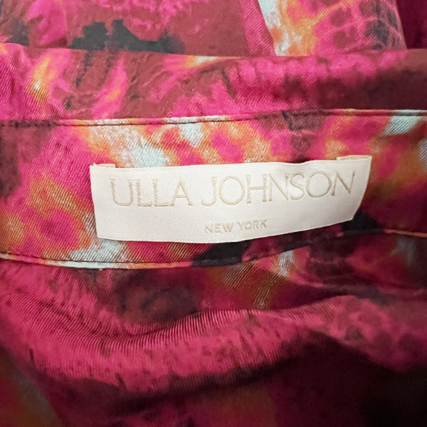 Ulla Johnson Jude Silk Satin Abstract Print Pattern Collared Mini Shirt Dress 0