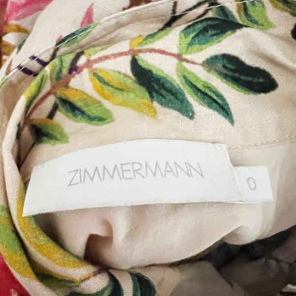 Zimmermann Tropicana Linen Utility Cream Floral Print Pattern Mini Romper 0