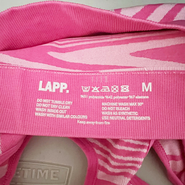 LAPP Seamless Racerback Athletic Work Out Sports Bra Abstract Print Pink Medium